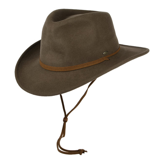 Scala Knautschbarer Wasserabweisende Outback Hut aus Wollfilz mit Ohrenklappen - Khaki