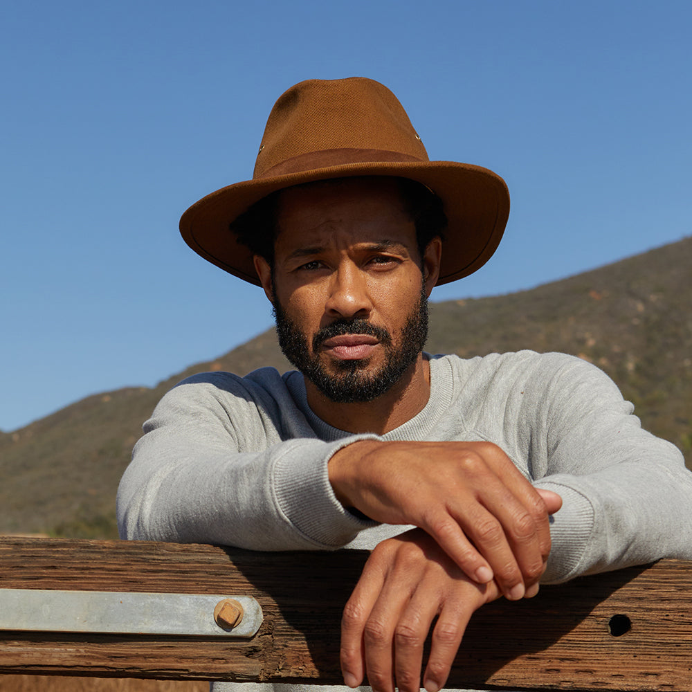 Brixton Messer X Adventure Wasserabweisender Fedora Hut aus Baumwolle - Hellbraun