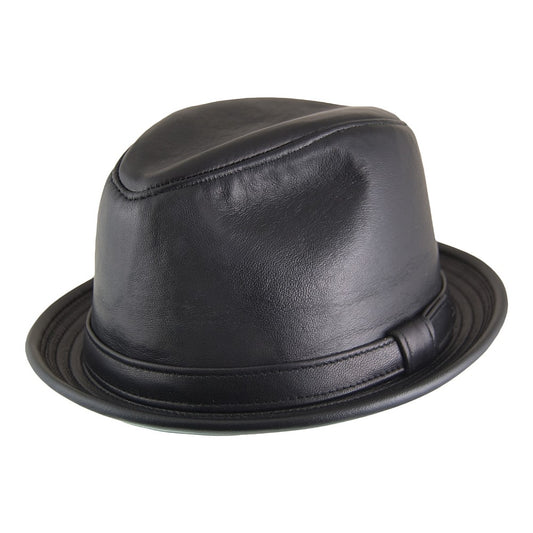 New York Hat Co. Trilby Hut aus Leder - Schwarz