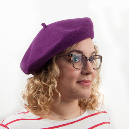 Village Hats Modische Baskenmütze aus Wolle - Lila