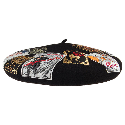 Héritage Eridan Vintage Patch Baskenmütze aus Merinowolle - Schwarz