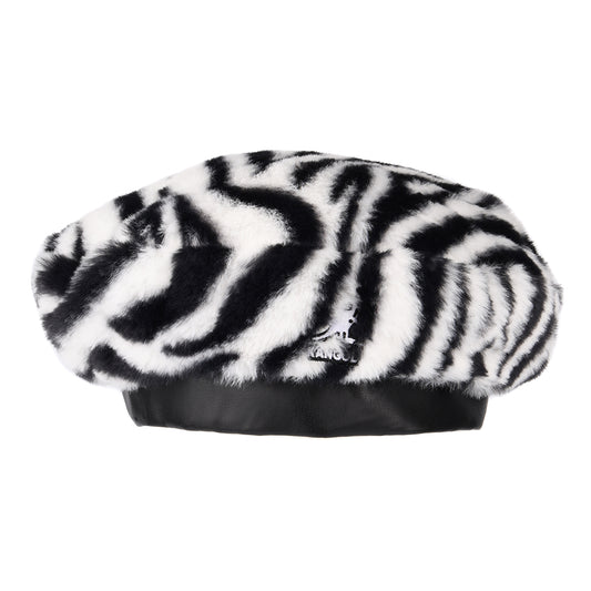 Kangol Kunstfell Baskenmütze Zebra - Schwarz-Weiß