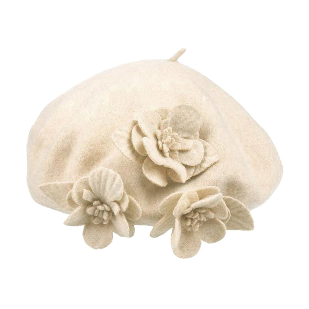 Betmar Blumen Baskenmütze - Weiß