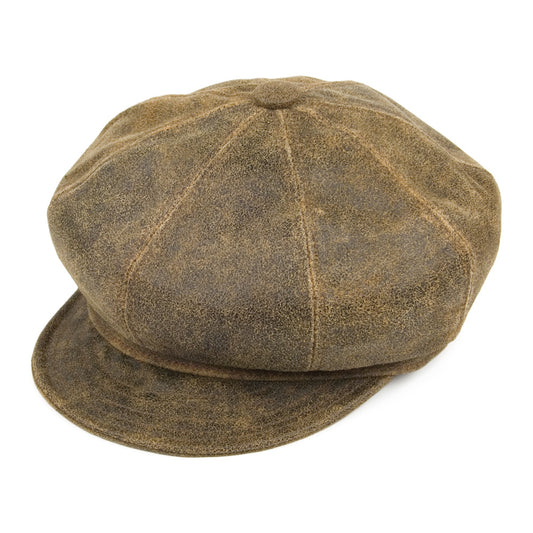 New York Hat Co. Antique Leder Bakerboy Ballonmütze - Braun