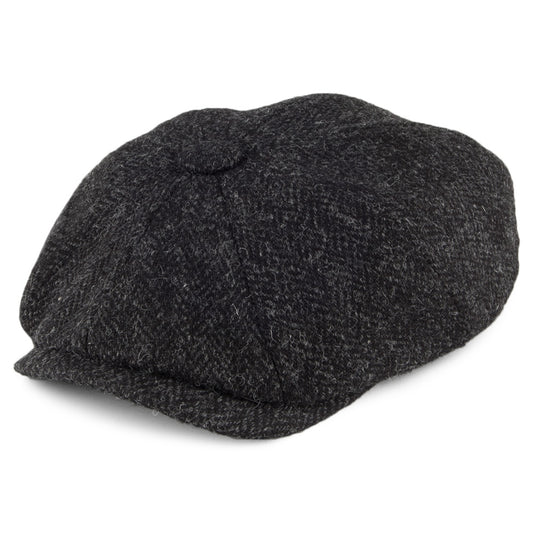 Olney 8-teilige HARRIS TWEED Ballonmütze mit Fischgrätmuster - Anthrazit