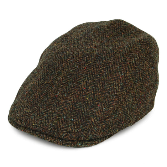 Failsworth Oban HARRIS TWEED Schiebermütze mit Fischgrätmuster mit Ohrenklappen - Olivgrün