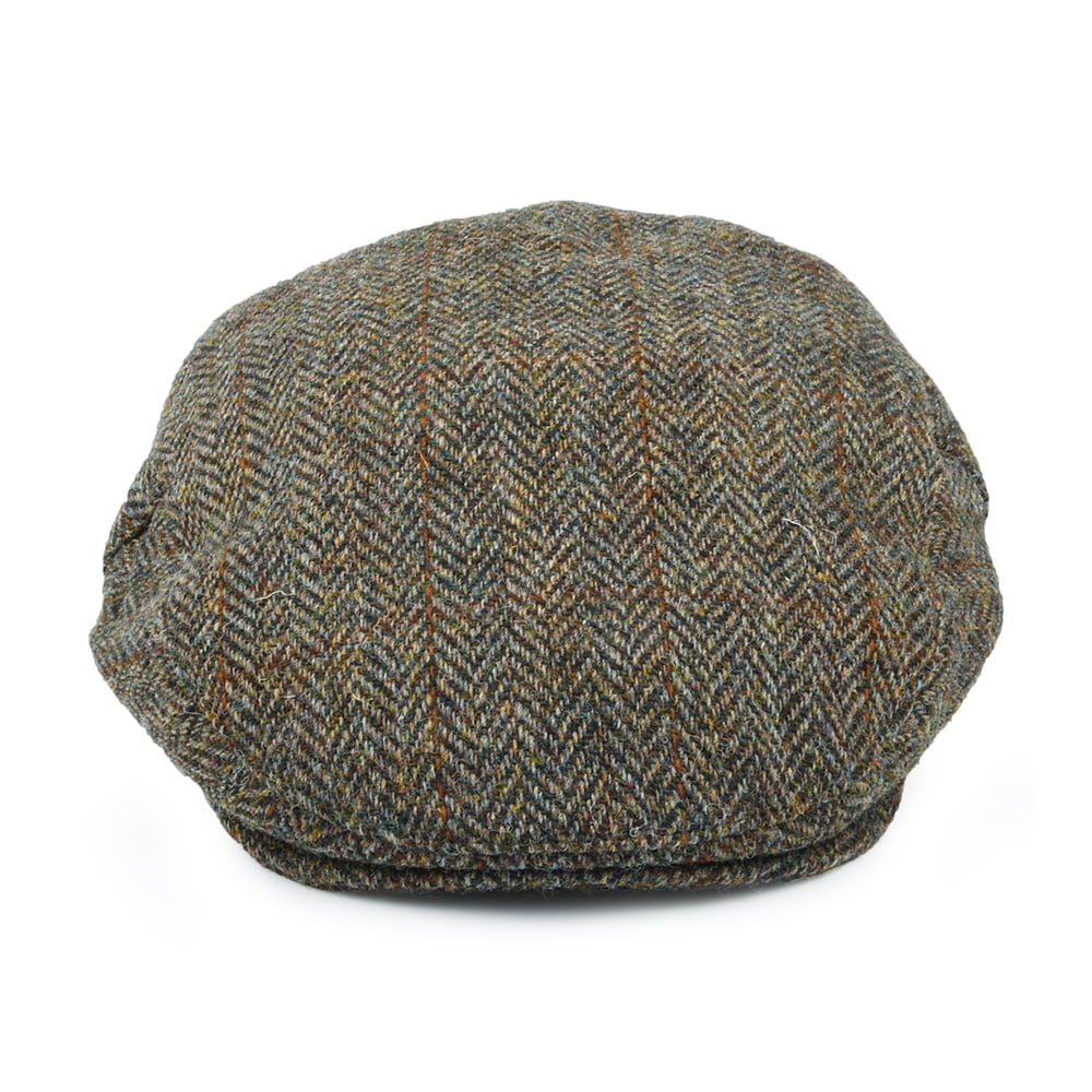 Jaxon & James Lundale HARRIS TWEED Schiebermütze mit Fischgrätmuster - Olivgrün-Braun