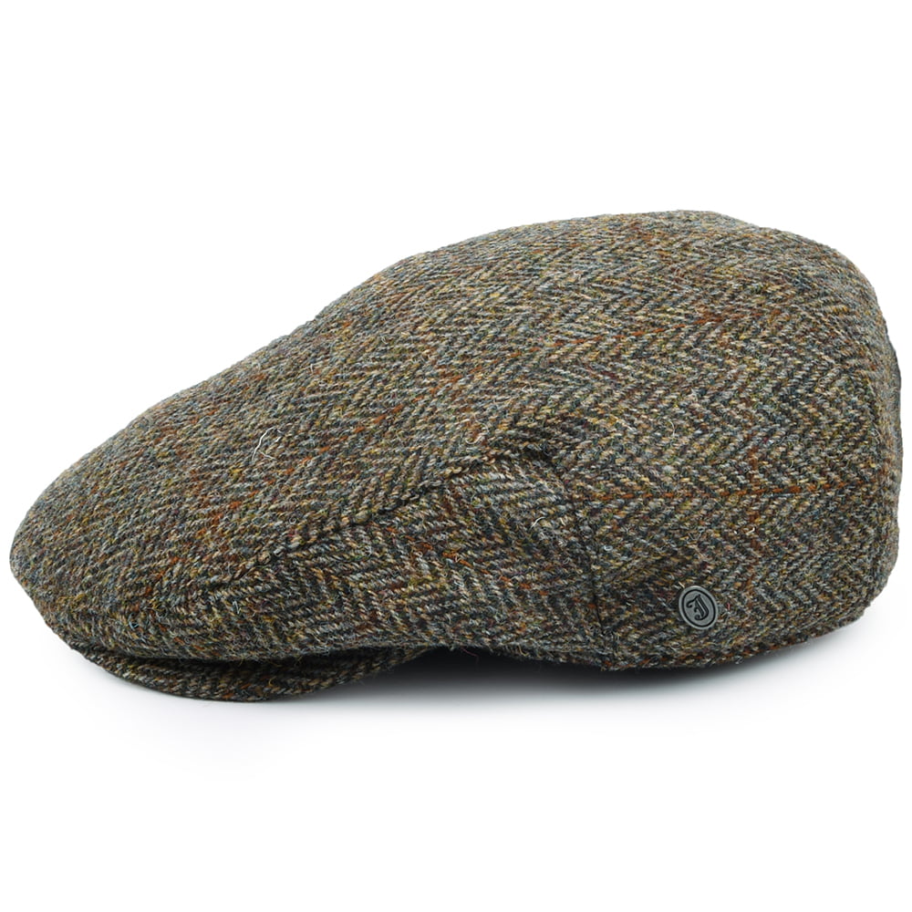 Jaxon & James Lundale HARRIS TWEED Schiebermütze mit Fischgrätmuster - Olivgrün-Braun