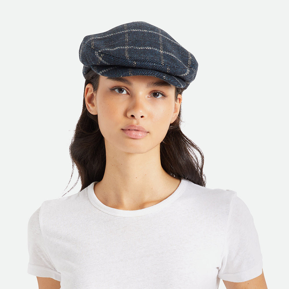 Brixton Hooligan Baggy Schiebermütze mit Fensterscheibenmuster - Blau-Schwarz