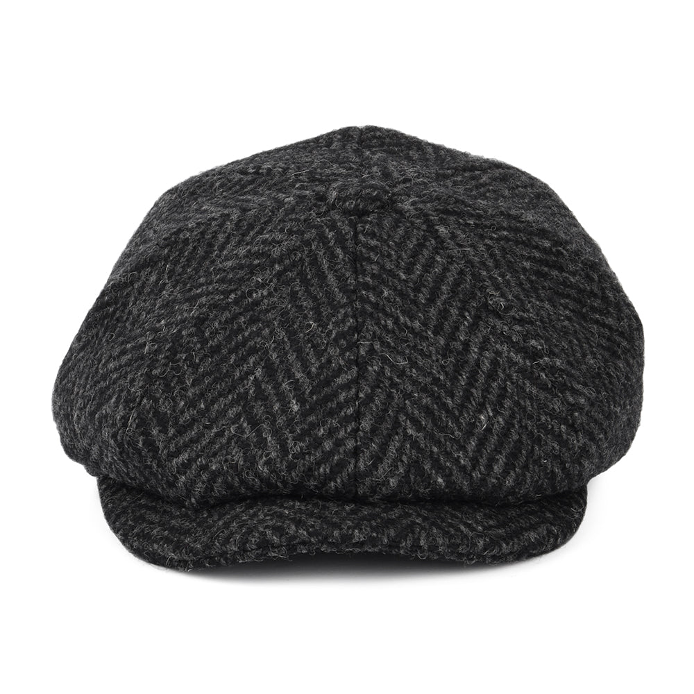 Jaxon & James Glencoagh Heavyweight Donegal Tweed Ballonmütze mit Fischgrätmuster - Schwarz-Anthrazit