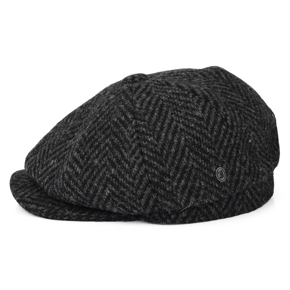 Jaxon & James Glencoagh Heavyweight Donegal Tweed Ballonmütze mit Fischgrätmuster - Schwarz-Anthrazit