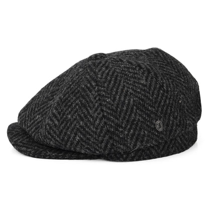 Jaxon & James Glencoagh Heavyweight Donegal Tweed Ballonmütze mit Fischgrätmuster - Schwarz-Anthrazit