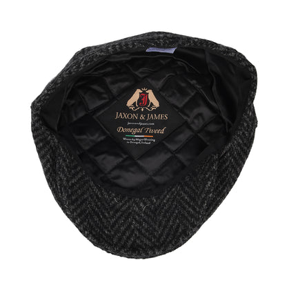 Jaxon & James Glencoagh Heavyweight Donegal Tweed Ballonmütze mit Fischgrätmuster - Schwarz-Anthrazit