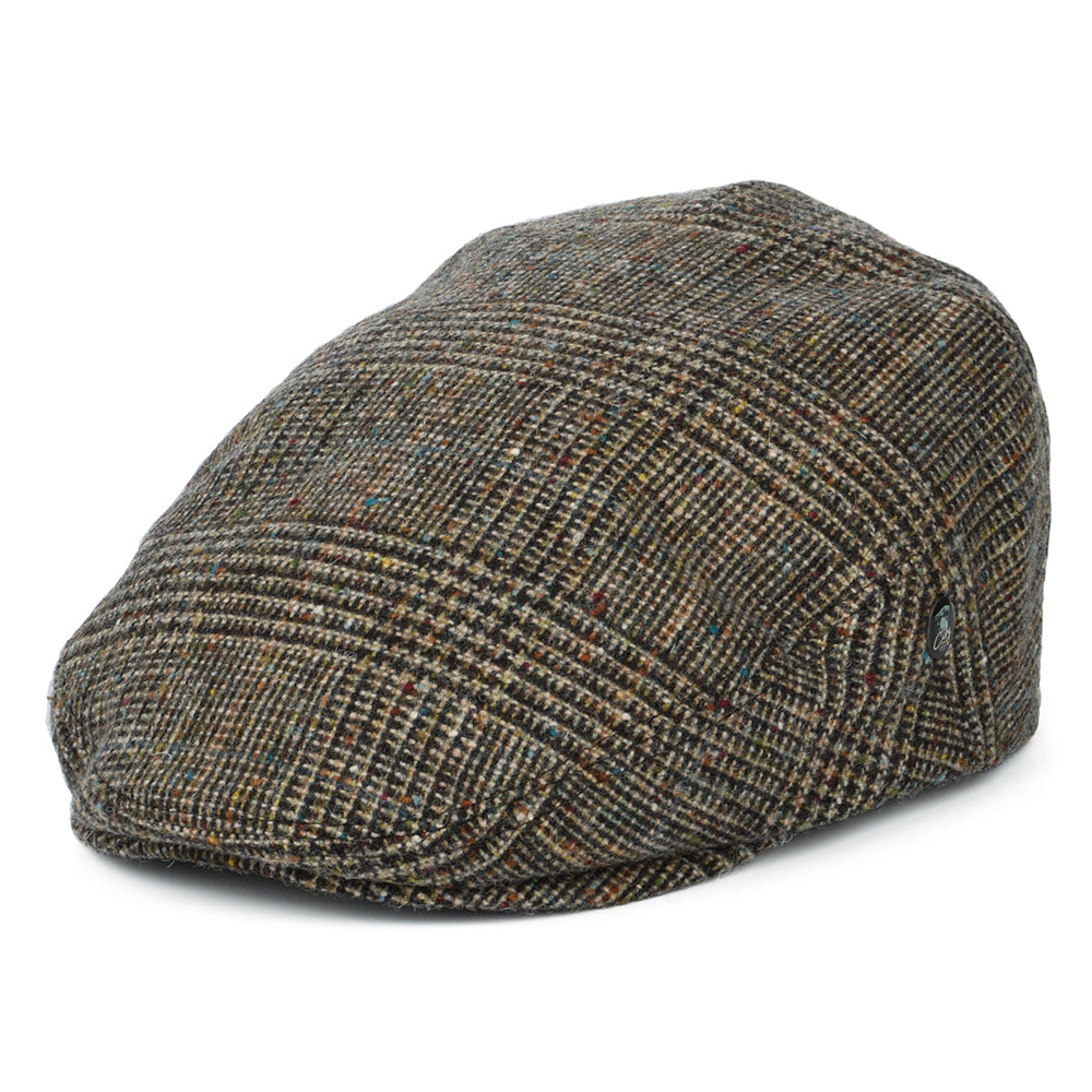City Sport Donegal Tweed Schiebermütze mit Prince of Wales Karomuster - Olivgrün