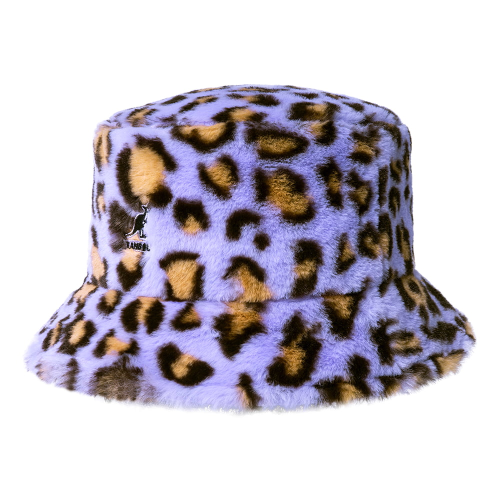Kangol Kunstfell Fischerhut mit Leopardenmuster - Lavendel