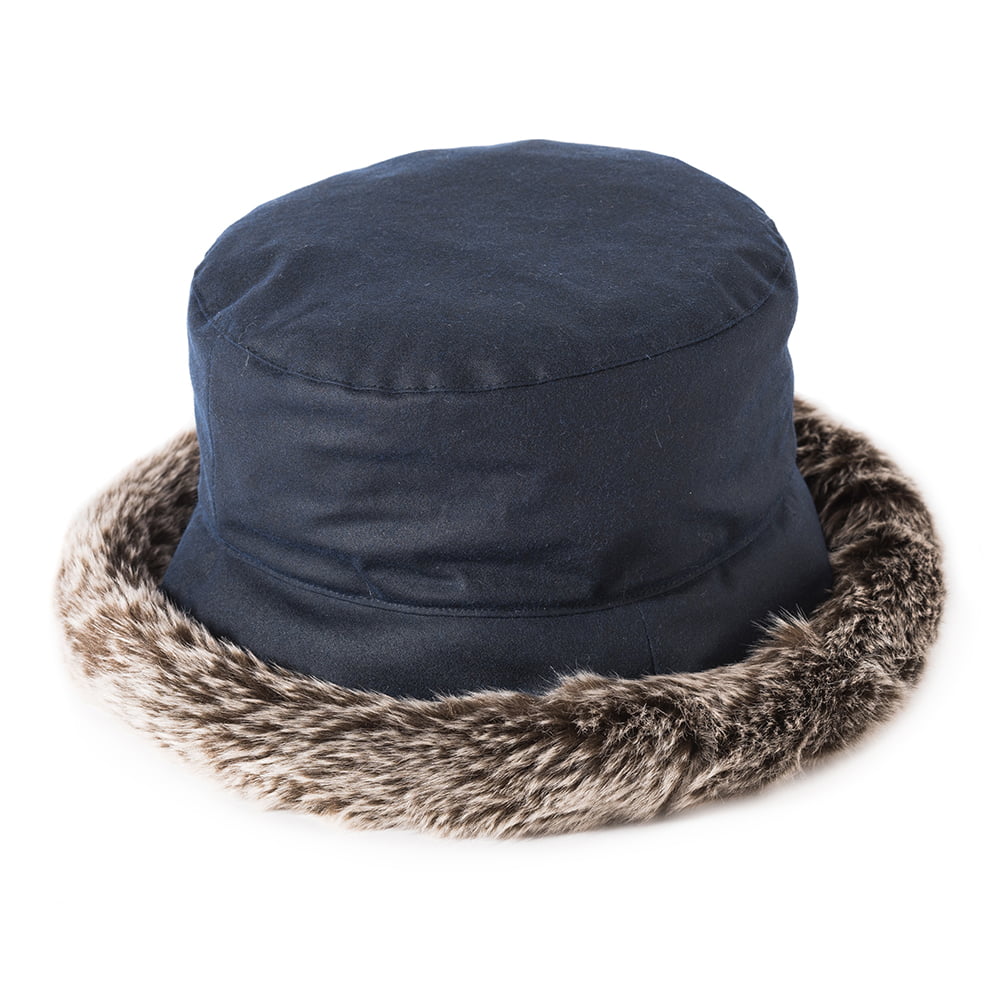 Failsworth Classic Kunstfell Krempe Fischerhut aus gewachster Baumwolle - Marineblau