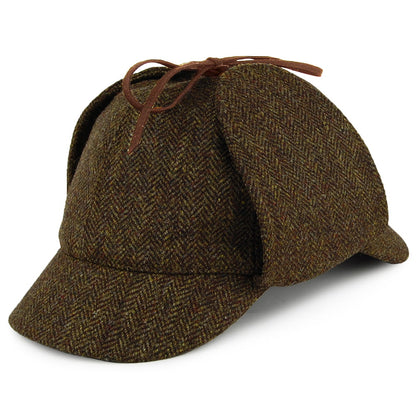 Christys Sherlock Holmes Tweed Deerstalker Hut mit Fischgrätmuster - Olivgrün