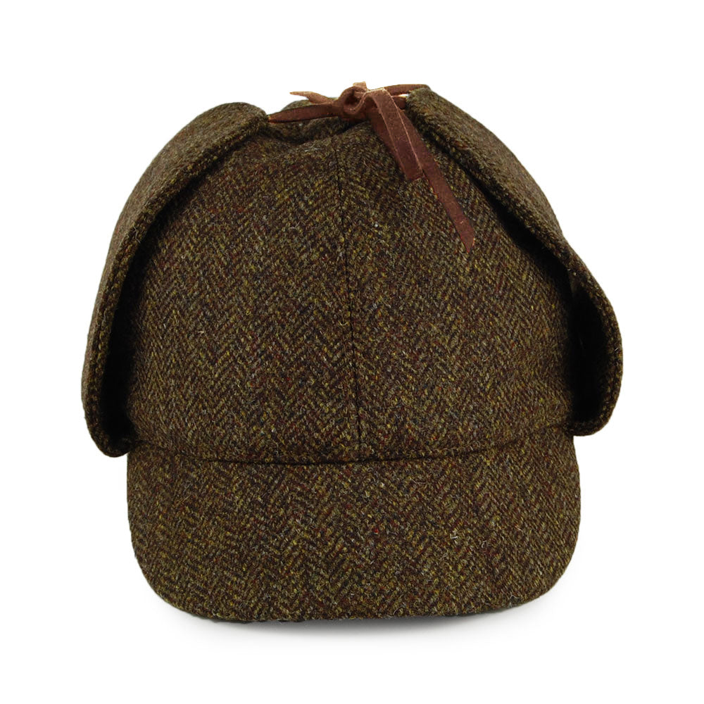 Christys Sherlock Holmes Tweed Deerstalker Hut mit Fischgrätmuster - Olivgrün