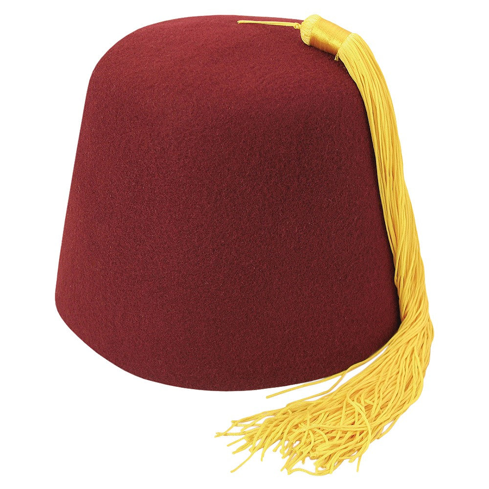 Village Hats Kastanienbrauner Fez Hut mit Goldener Troddel