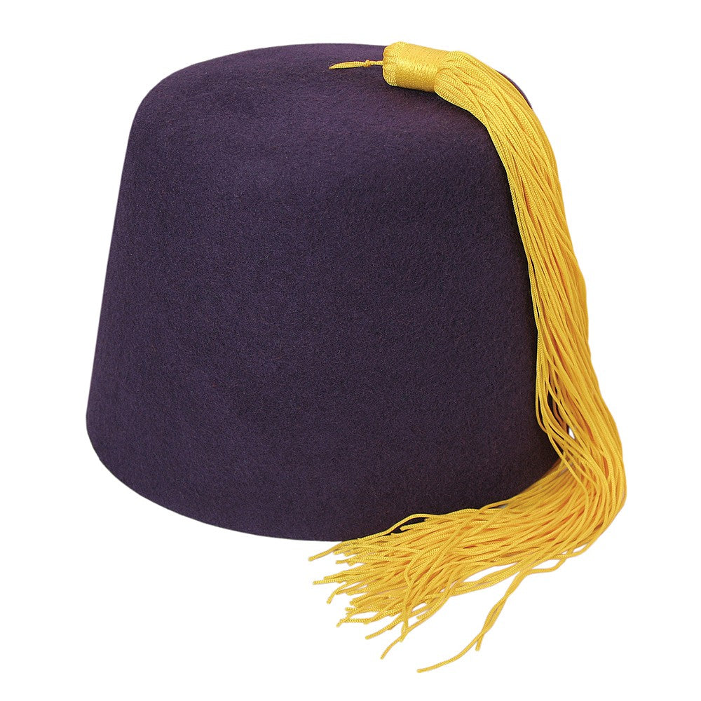 Village Hats Dunkelvioletter Fez Hut mit Goldener Troddel