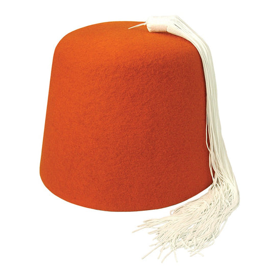 Village Hats Orangener Fez Hut mit Weißer Troddel