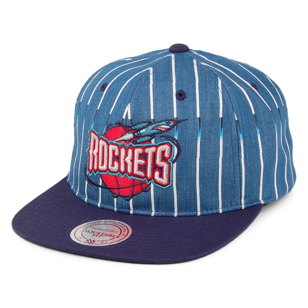 Mitchell & Ness Houston Rockets Snapback Cap - Denim Pinstripe - Marineblau