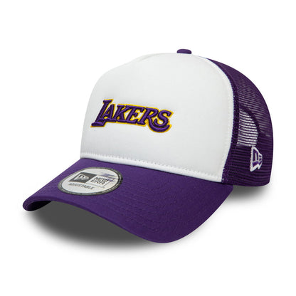 New Era 9FORTY A-Frame L.A. Lakers Trucker Cap - NBA Team Arch - Lila-Weiß