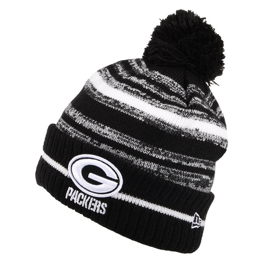 New Era Green Bay Packers Bommelmütze - NFL Sport Knit - Schwarz-Weiß