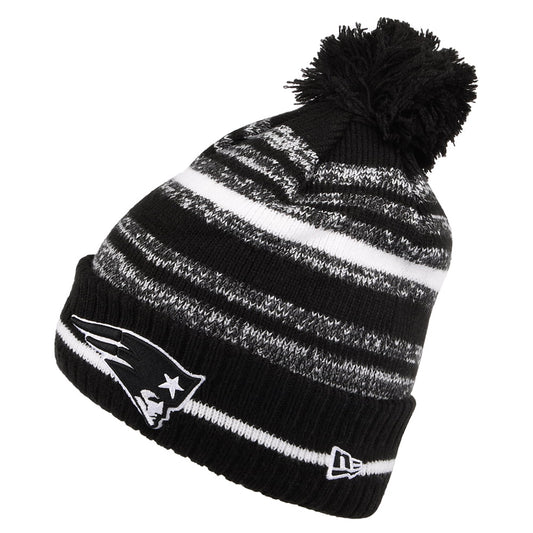 New Era New England Patriots Bommelmütze - NFL Sport Knit - Schwarz-Weiß