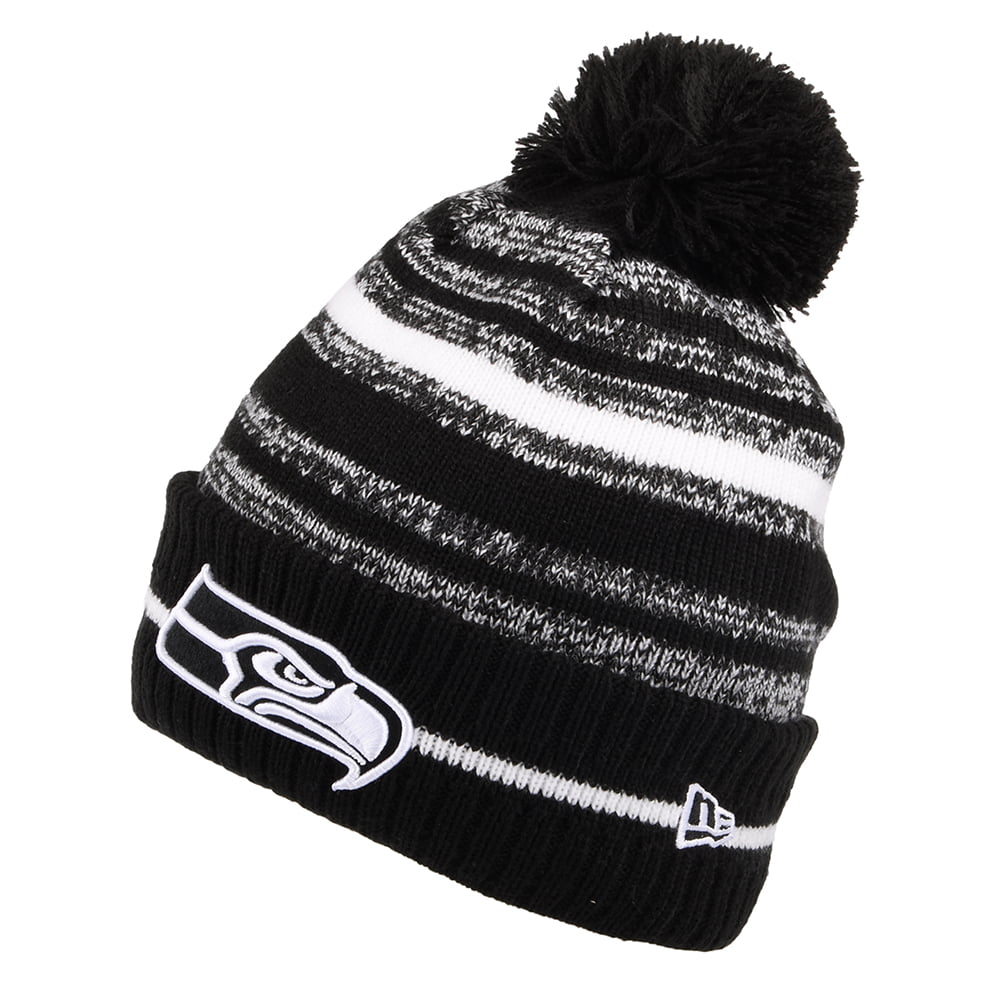 New Era Seattle Seahawks Bommelmütze - NFL Sport Knit - Schwarz-Weiß