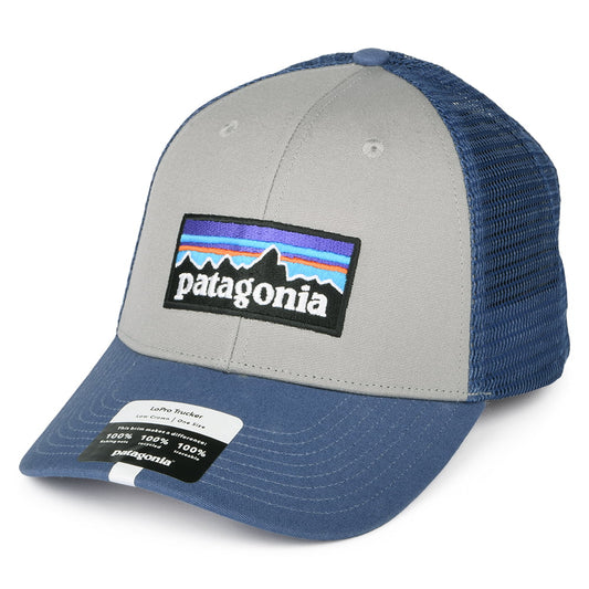 Patagonia P-6 Logo LoPro Trucker Cap aus organischer Baumwolle - Grau-Blau