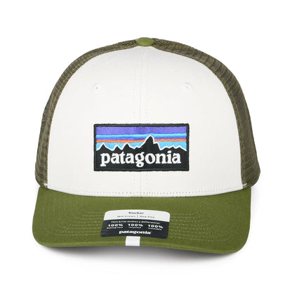 Patagonia P-6 Logo Trucker Cap aus organischer Baumwolle - Weiß-Grün
