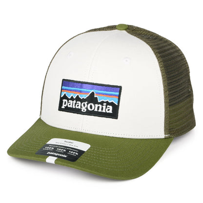 Patagonia P-6 Logo Trucker Cap aus organischer Baumwolle - Weiß-Grün