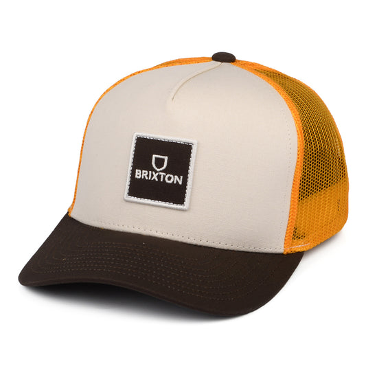 Brixton Alpha Block NetPlus MP Trucker Cap - Cremeweiß-Orange-Braun