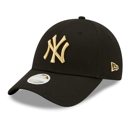 New Era Damen 9FORTY New York Yankees Baseball Cap - MLB Metallic Logo - Schwarz-Gold