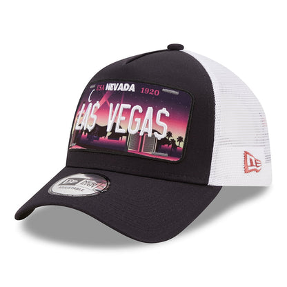 New Era 9FORTY A-Frame Las Vegas Trucker Cap - License Plate - Marineblau-Weiß