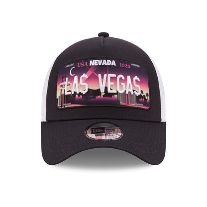 New Era 9FORTY A-Frame Las Vegas Trucker Cap - License Plate - Marineblau-Weiß