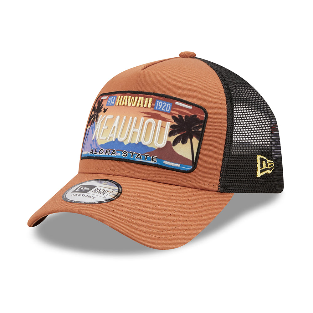 New Era 9FORTY A-Frame Keauhou Trucker Cap - License Plate - Toffee-Schwarz