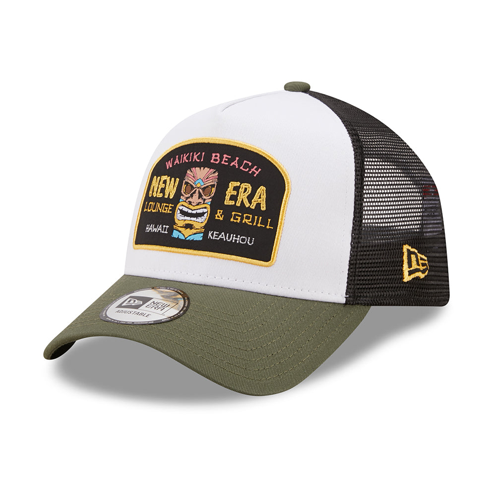 New Era A-Frame Wakiki Beach Trucker Cap - Location Icon - Olivgrün-Weiß