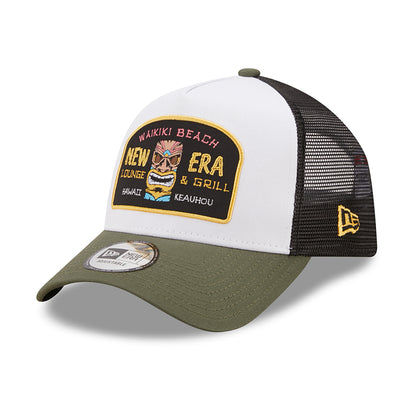 New Era A-Frame Wakiki Beach Trucker Cap - Location Icon - Olivgrün-Weiß