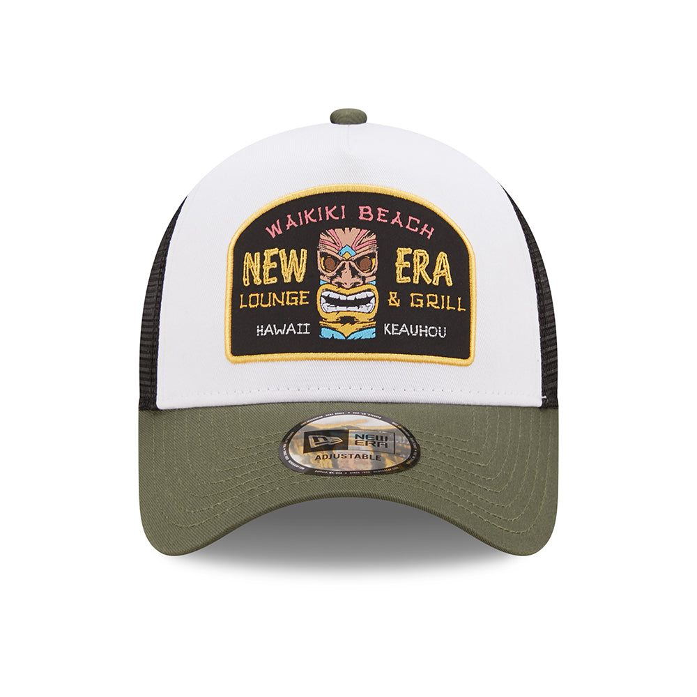 New Era A-Frame Wakiki Beach Trucker Cap - Location Icon - Olivgrün-Weiß