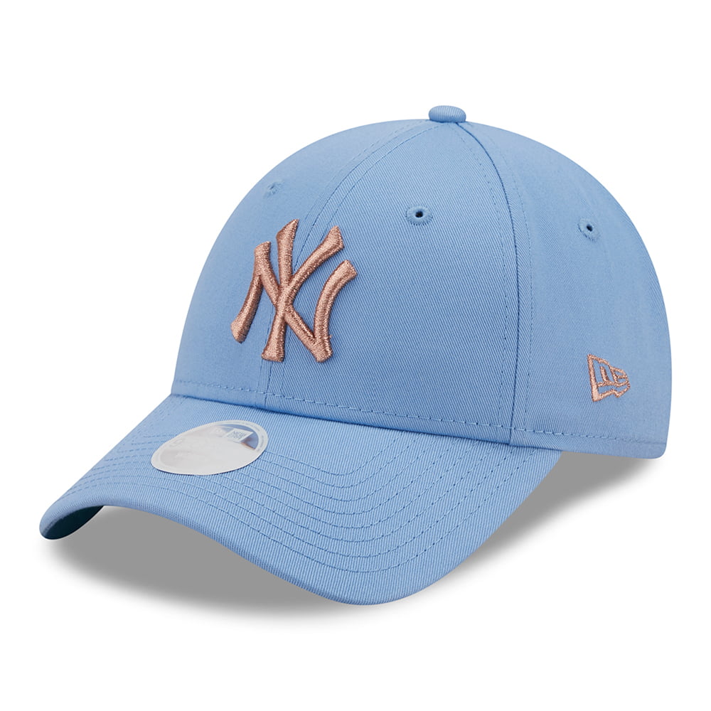 New Era Damen 9FORTY New York Yankees Baseball Cap - MLB Metallic Logo - Hellblau-Kupfer