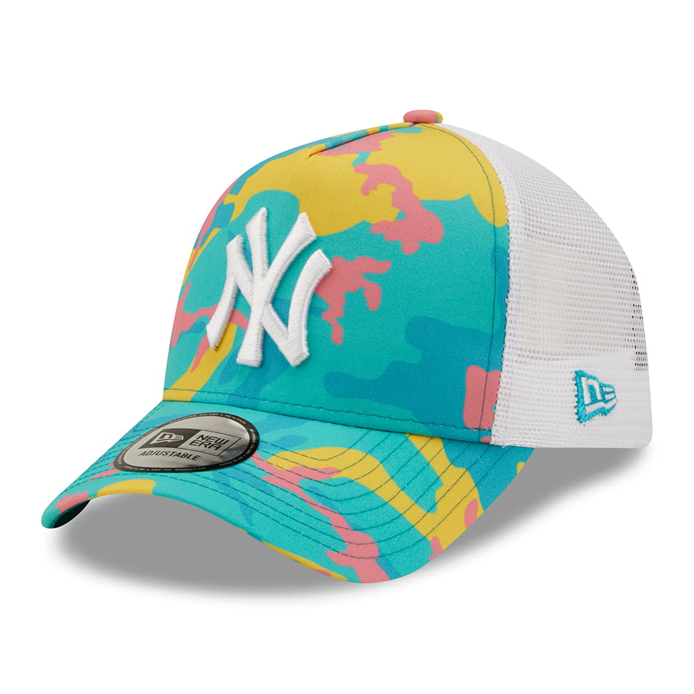 New Era A-Frame New York Yankees Trucker Cap - MLB Camo Pack - Türkis-Weiß