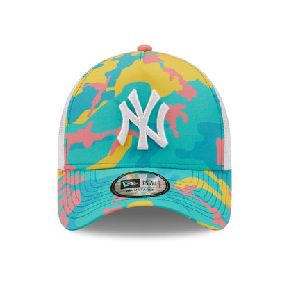 New Era A-Frame New York Yankees Trucker Cap - MLB Camo Pack - Türkis-Weiß