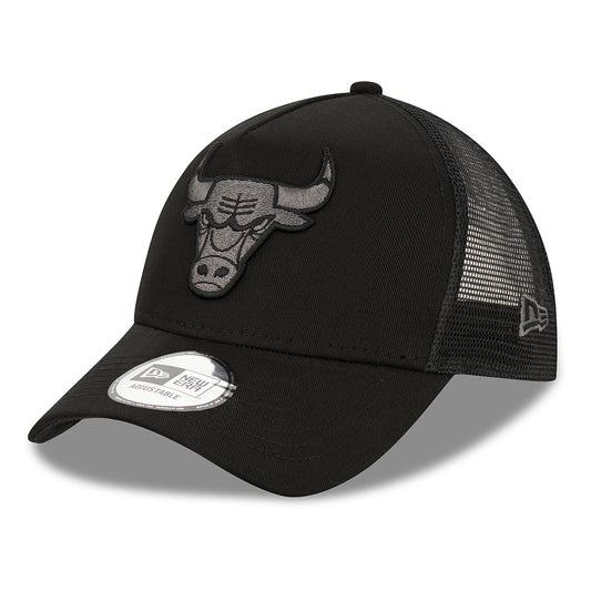 New Era Unisex 9FORTY A-Frame Chicago Bulls Trucker Cap - NBA Black on Black Logo - Schwarz