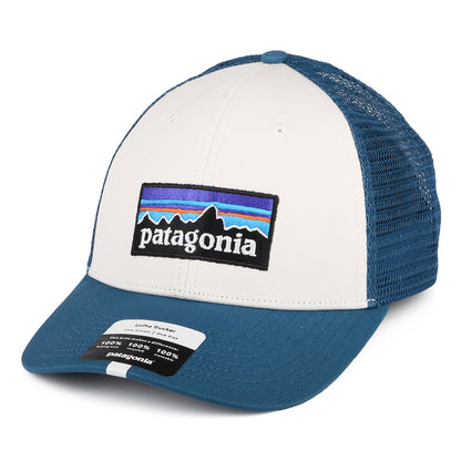 Patagonia P-6 Logo LoPro Trucker Cap aus organischer Baumwolle - Weiß-Petrol