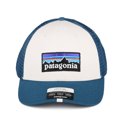 Patagonia P-6 Logo LoPro Trucker Cap aus organischer Baumwolle - Weiß-Petrol