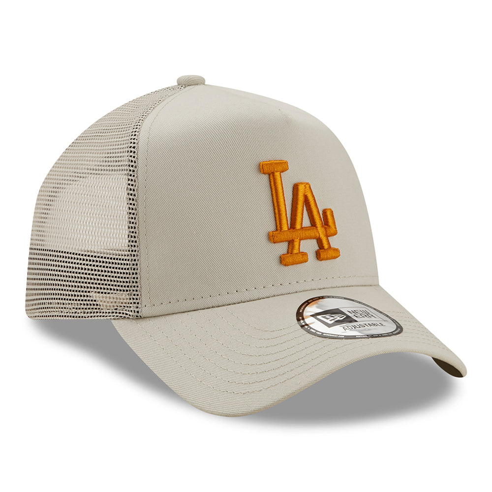 New Era 9FORTY A-Frame L.A. Dodgers Trucker Cap - MLB League Essential II - Steingrau-Orange