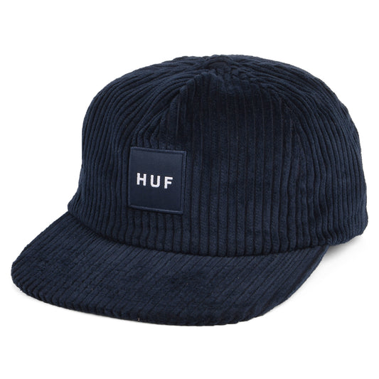 HUF Box Logo Kord Baseball Cap mit flachem Visier - Marineblau