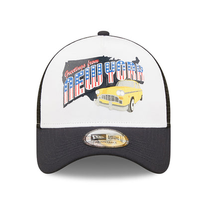 New Era 9FORTY Repreve New York Trucker Cap - US State Wordmark - Schwarz-Weiß